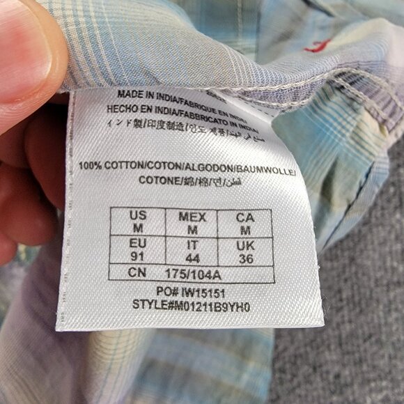 Guess Shirt Mens Medium Purple Blue Plaid Short Sleeve Western Pearl‎ Snap Rodeo - Picture 8 of 10